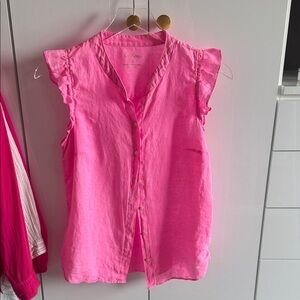 Lilly Pulitzer Bright Pink Sleeveless Button-Up Linen Top
